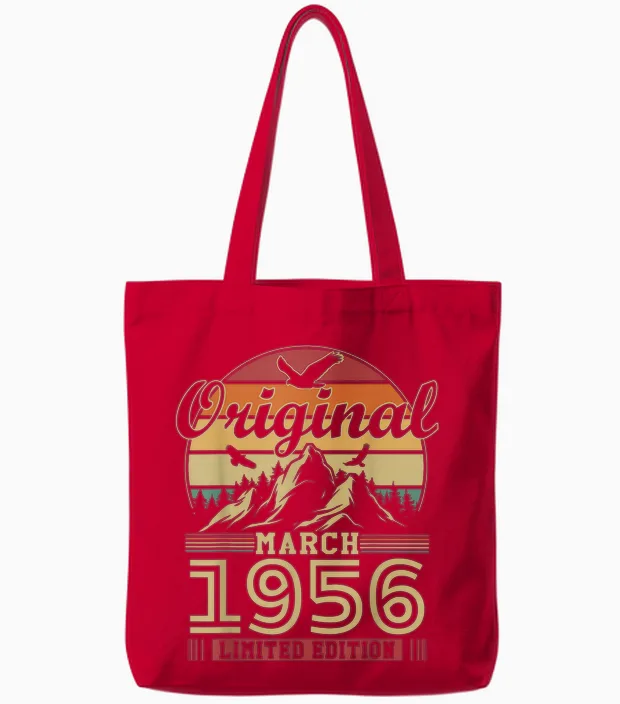 Vintage 70th Birthday Gift for Born in March 1956 Tote Bags in Red