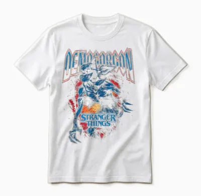 Stranger Things Demogorgon Band T-Shirt, Black Unisex T-Shirt - White