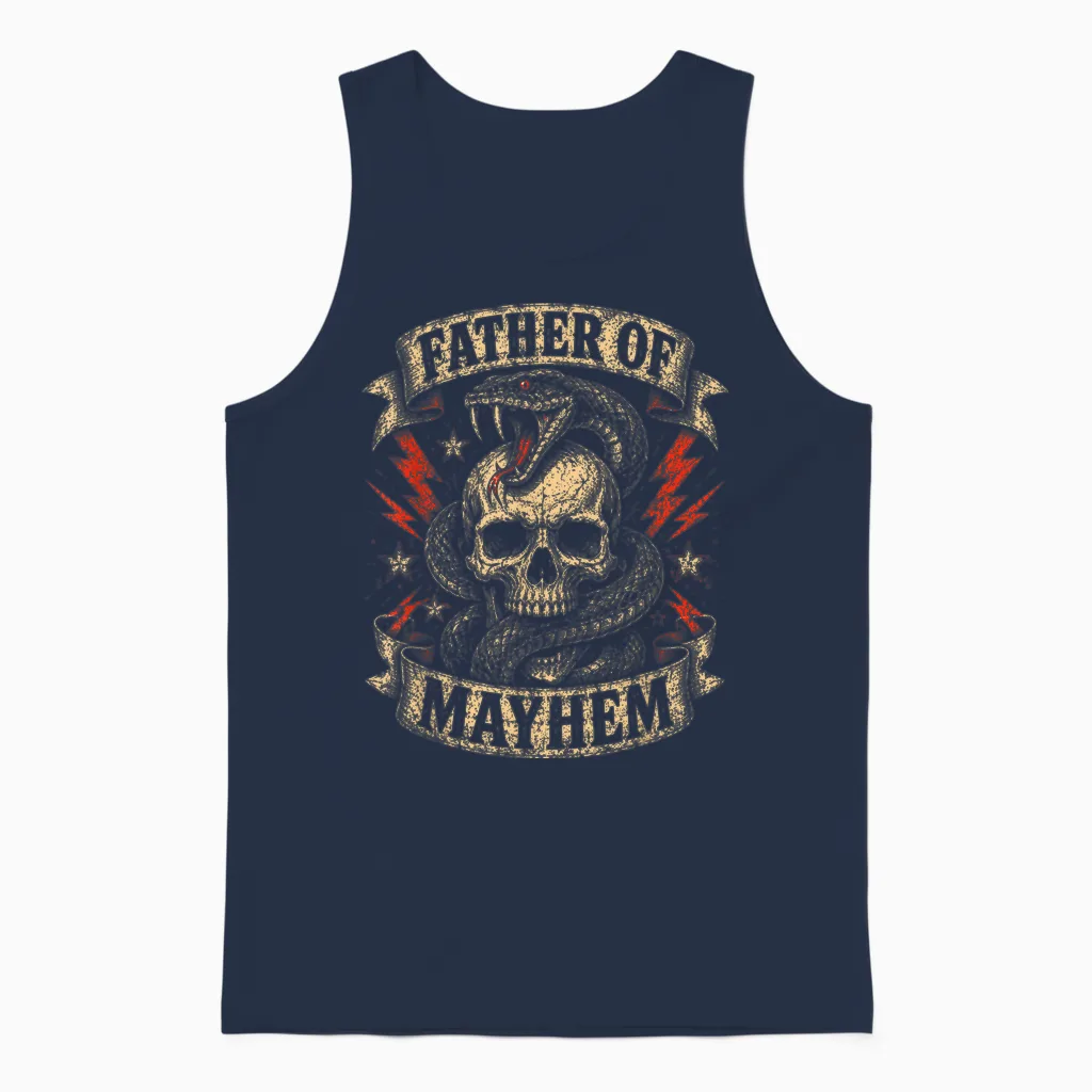 Father's Day Father of Mayhem Funny Dad Matching Family Unisex Tank Top in Navy