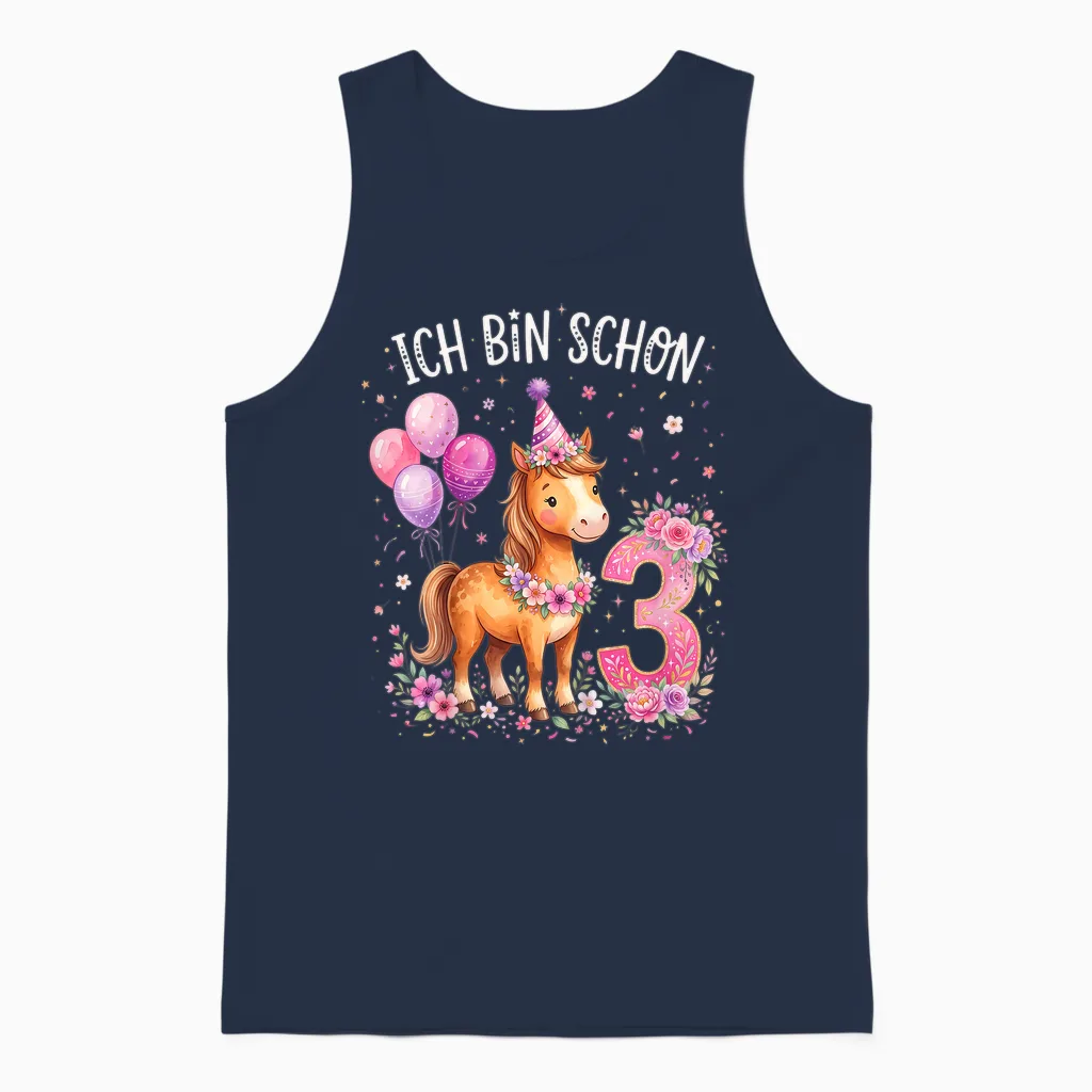 Ich Bin Schon 3 Geburtstag Pferde Unisex Tank Top in Navy