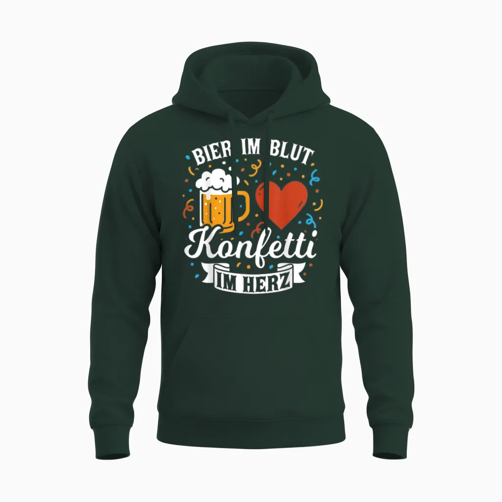 Beer in the Blood Confetti in the Heart Carnival Fancy Dress Unisex Hoodie in Forest