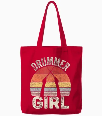 Vintage Retro Drummer Girl Tote Bags - Red