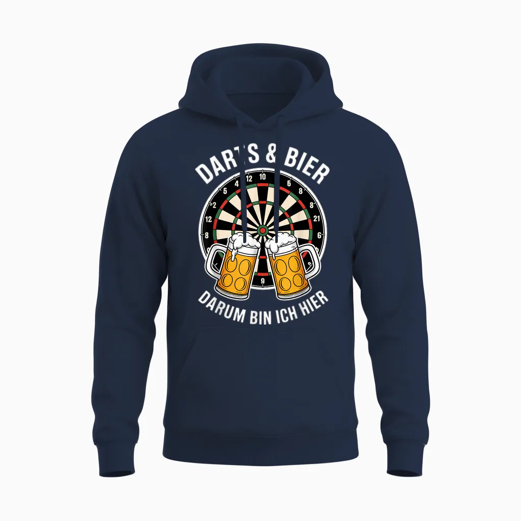 Darts Und Bier Darum Bin Ich Hier Funny Dart Unisex Hoodie in Navy