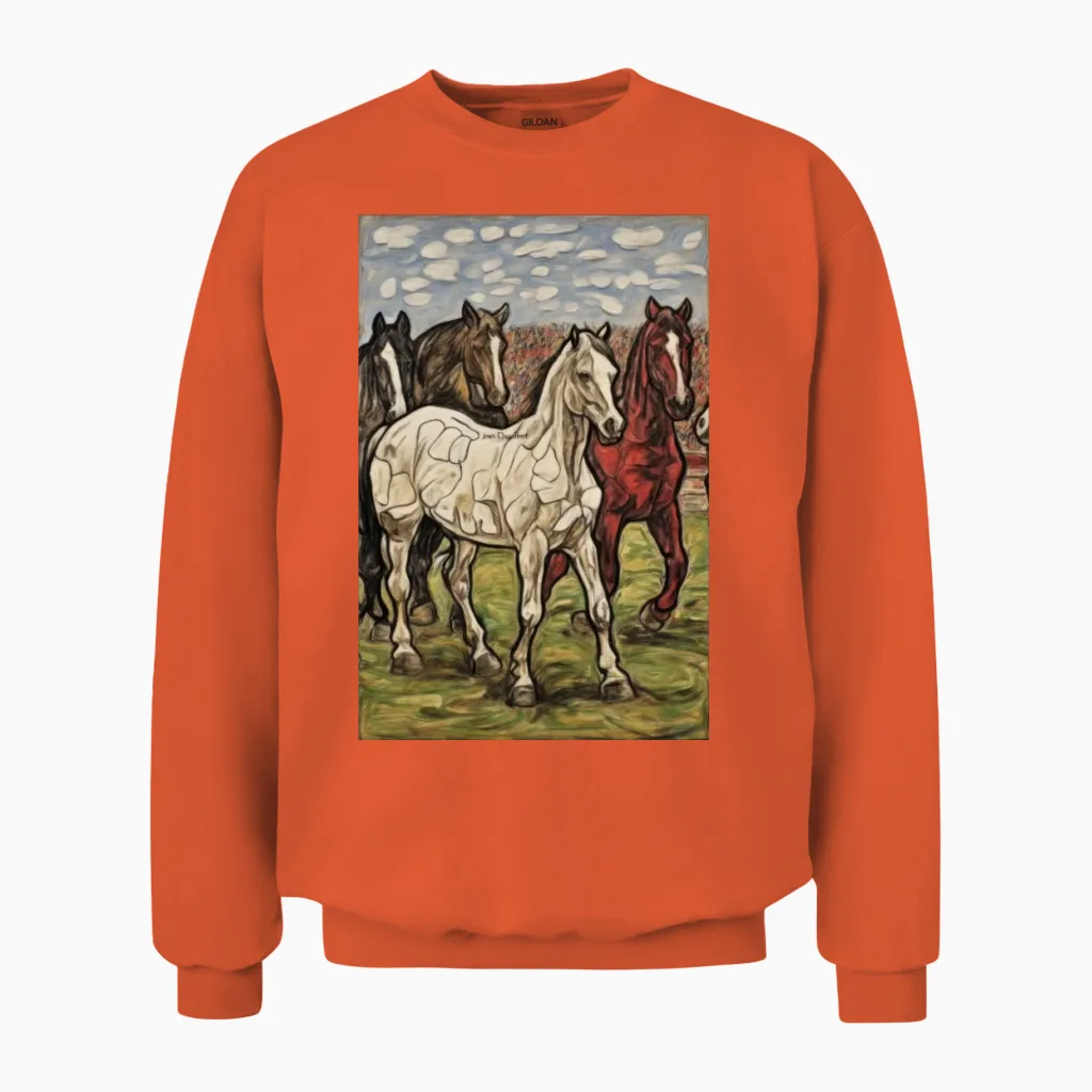Horses in the Field - Horse Lovers Unisex Sweatshirt in Orange