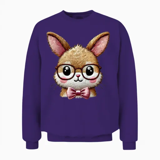 Cute Bunny with Glasses and Pink Bowtie Unisex Sweatshirt in Purple