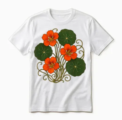 Nasturtium Flower Garden Plant Lovers Floral Art Nouveau Unisex T-Shirt - White