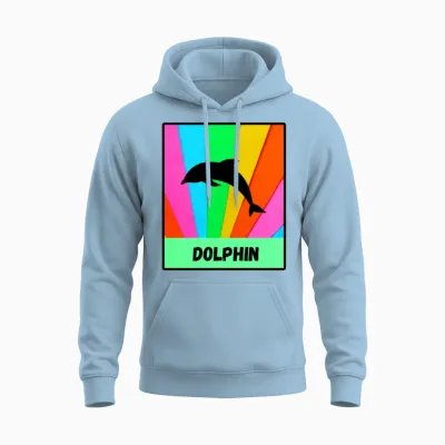 Dolphin Rainbow Retro Classic Unisex Hoodie - Light Blue