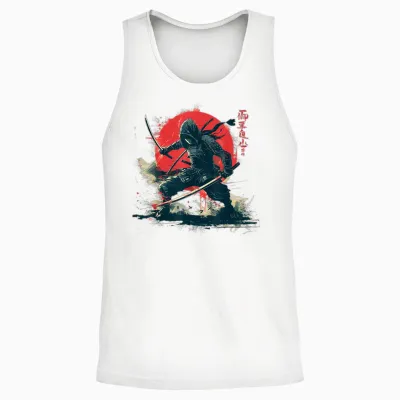 Vintage Anime Japanese Ninja Samurai Fighter Martial Arts T-Shirt, Black, S Unisex Tank Top - White