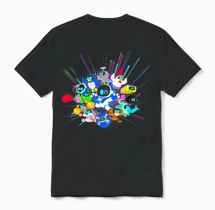 Playstation Astrobot and Friends Power Up Group Shot Unisex T-Shirt in Black