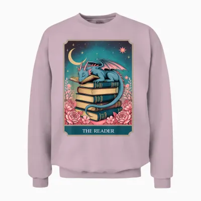 Tarot the Reader Mystic Book Dragon Moonlit Fantasy Art Unisex Sweatshirt - Light Pink