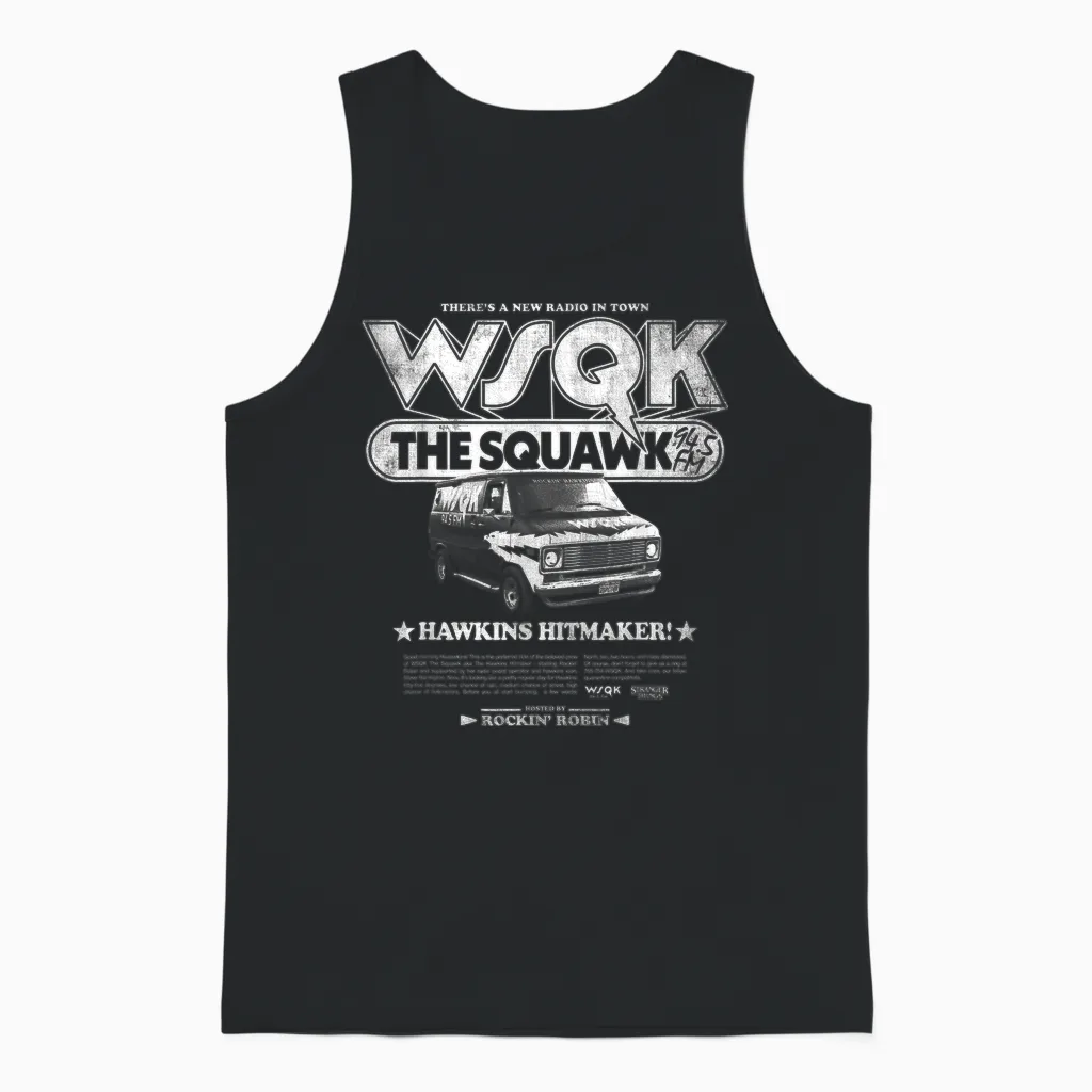 Stranger Things Hawkins Hitmaker Wsqk Back Unisex Tank Top in Black