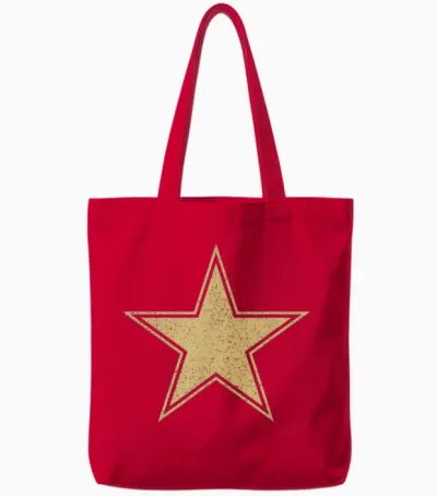 Gold Star on a T-Shirt T-Shirt, Black, S Tote Bags - Red