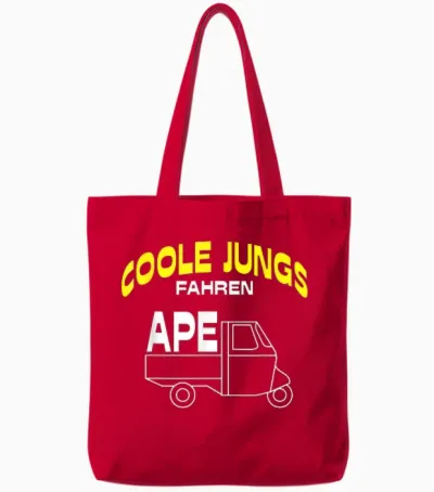 Men's Cool Boys Driving Ape 50 Tm Funny Slogan T-Shirt, Black Tote Bags - Red
