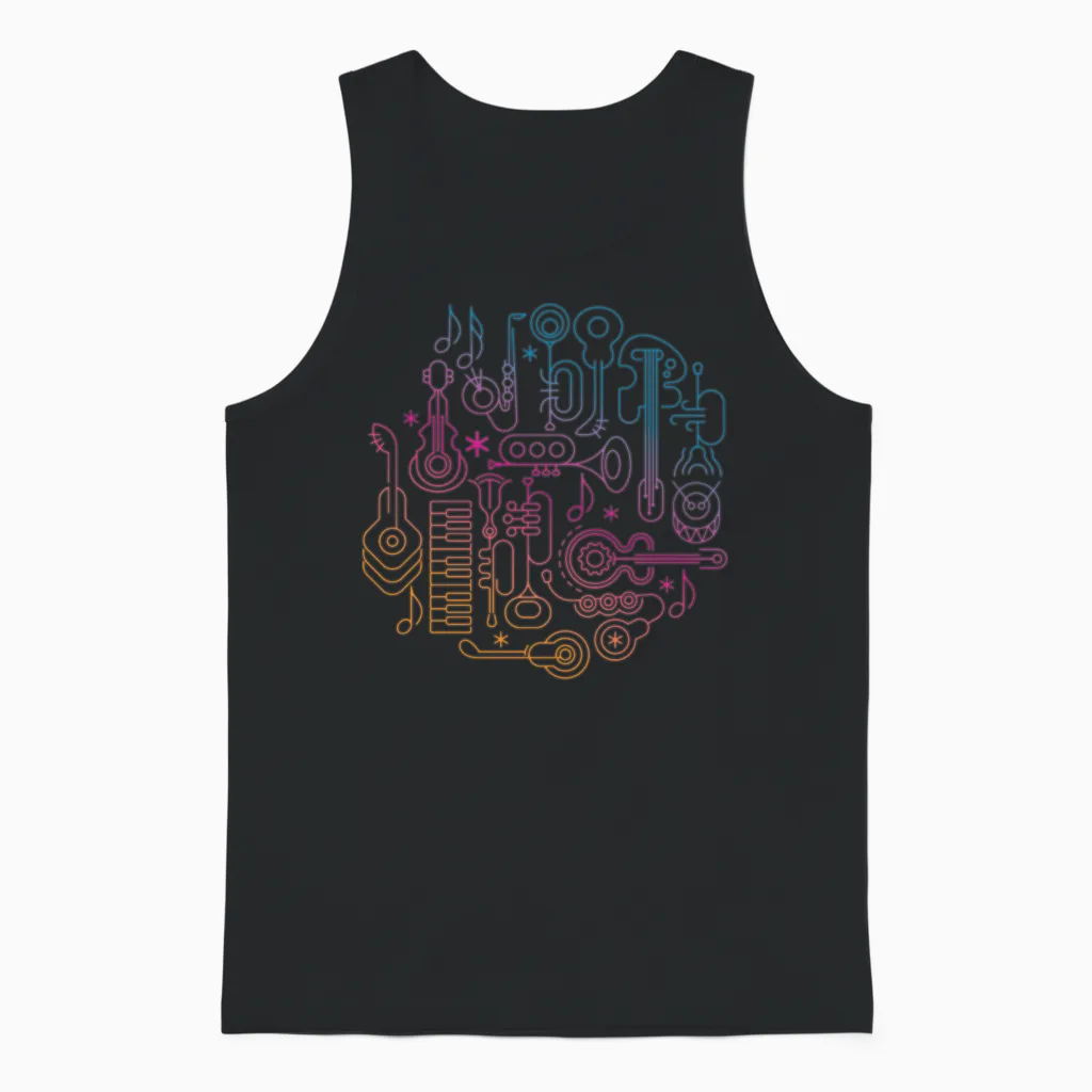 Colorful Music Instruments Lovers Gift Unisex Tank Top in Black