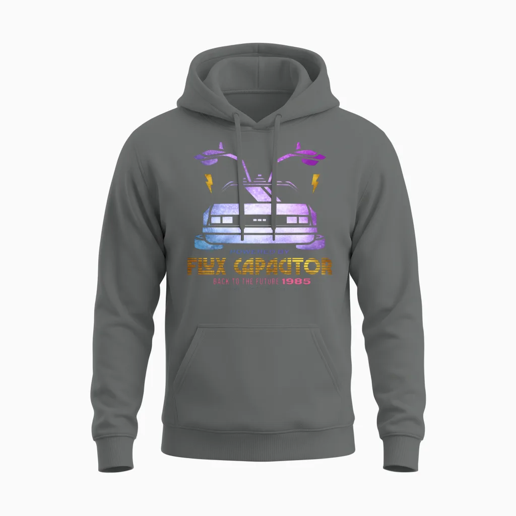 Back to the Future Powered by Flux Capacitor Unisex Hoodie in Graphite Heather