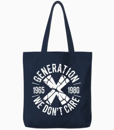 Generation X We Don't Care | Gen-X Funny Tote Bags - Navy