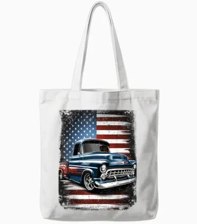 Classic Old Pickup Truck American Flag 4th of July Patriotic Tote Bags - White