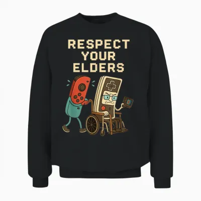 Respect Your Elders Retro Gaming Funny Gamer Controller 80s Unisex Sweatshirt - Black