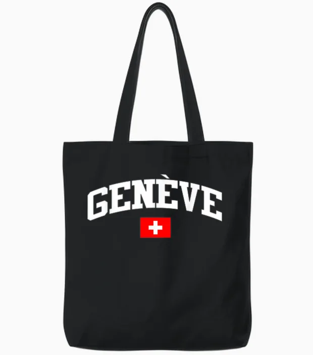 Flag Switzerland Geneva Country Switzerland Present Tote Bags in Black