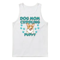 Dog Mom Cuddling Puppy , Dogs Lovers, Funny Dog Unisex Tank Top - White – 1