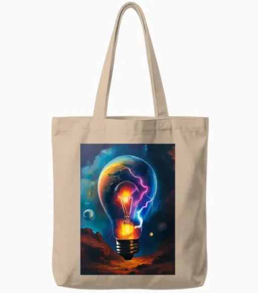 Light Bulb Lightning Planets Rainbow Tote Bags in Natural