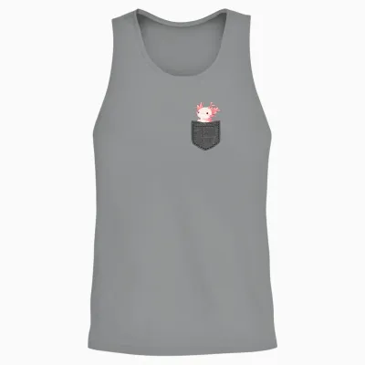 Axolotl T-Shirt in Chest Pocket, Black Unisex Tank Top - Sport Grey