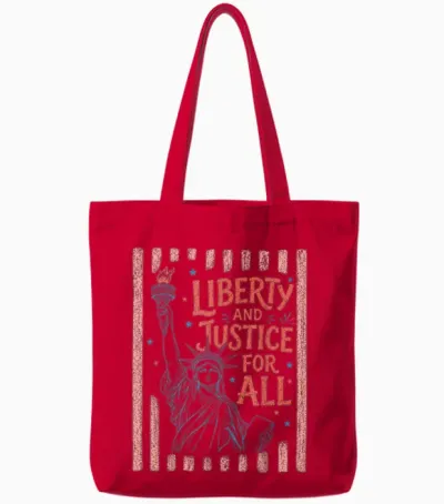 Retro Funny 4th of July with Liberty and Justice for All Tote Bags - Red