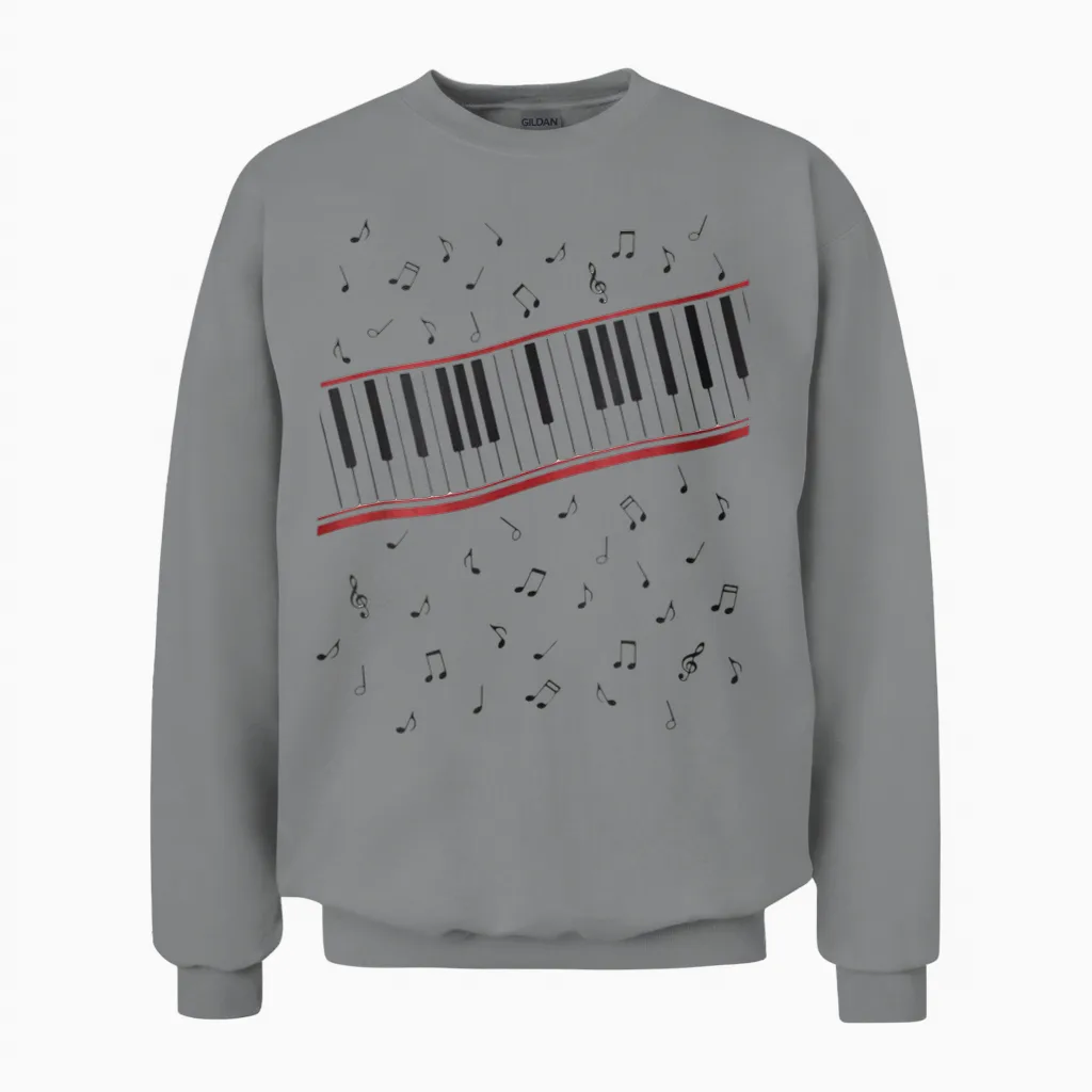 Funny 1980s Beat It Piano Beat Music Cosplay Keyboard Player Unisex Sweatshirt in Sport Grey