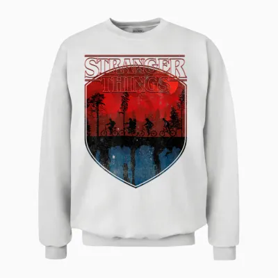Stranger Things Group Shot Mindflayer Trail Silhouettes Unisex Sweatshirt - White