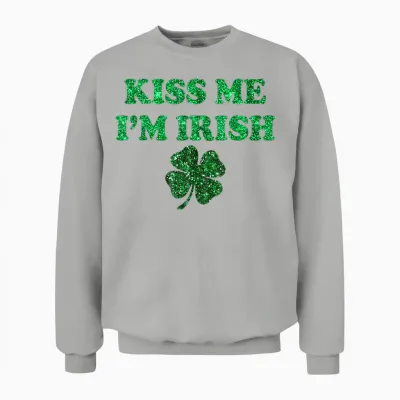 Kiss Me I'm Irish Funny Men Women Kids St Patricks Day Unisex Sweatshirt - Ash