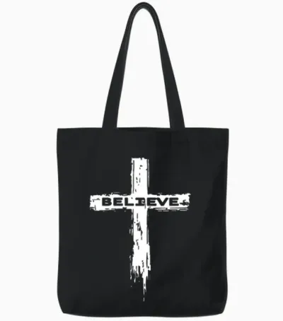 Christian Cross Religious Believe Graphic T-Shirt - Unisex-Adults, Unisex-Kids, Girls - Black - Short Sleeve - Small - Modern - Graphic Tote Bags - Black