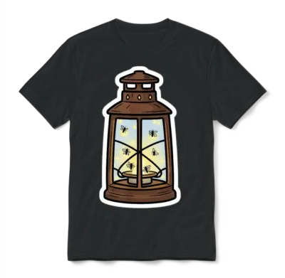 Glowing Firefly Lantern Illustration Unisex T-Shirt - Black