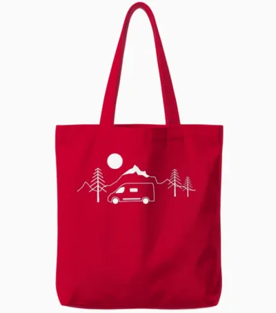 Travel with a Van in the Mountains Tote Bags - Red