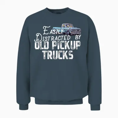 Easily Distracted by Old Pickup Trucks - Cute Trucker Unisex Sweatshirt - Dark Heather