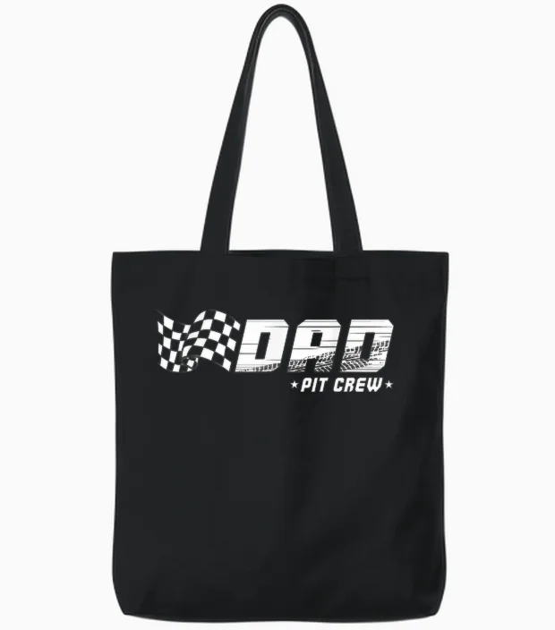Dad Pit Crew Race Car Birthday Family Racing Tote Bags in Black