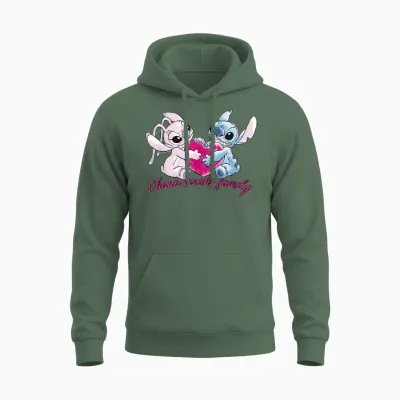Lilo & Stitch Ohana Heart with Angel T-Shirt, Black Unisex Hoodie - Military Green