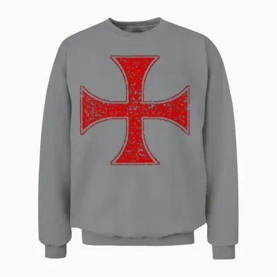 Knights Templar Cross Pattee Crusader Order of the Red Cross T-Shirt, Black, S Unisex Sweatshirt - Sport Grey