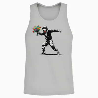 Banksy Protester Throwing Flowers Unisex Tank Top - Ash