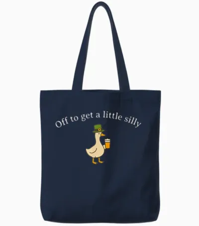 Off to Get a Little Silly Funny Goose Pun St Patrick's Day Tote Bags - Navy