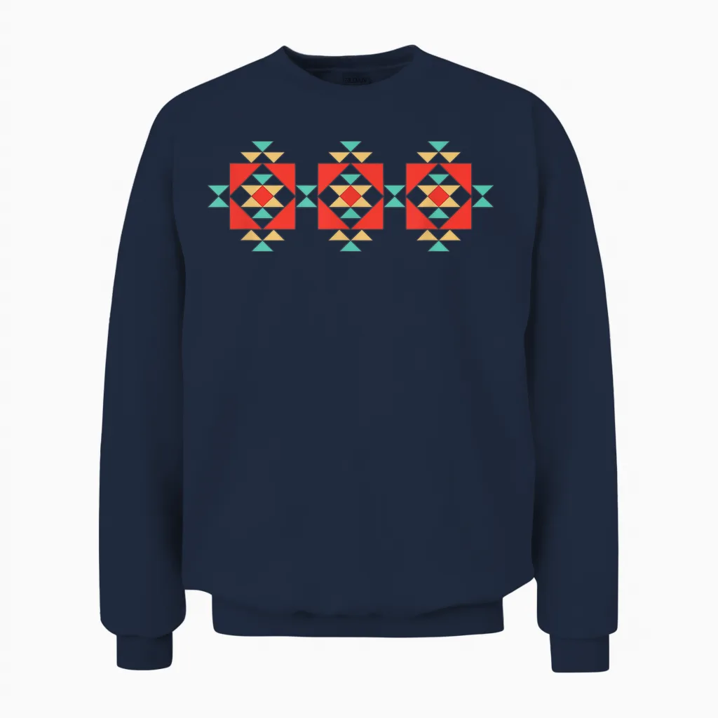 Motif Tribal Amérindien Du Sud-Ouest Santa Fe Unisex Sweatshirt in Navy