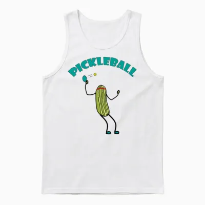 Funny Pickle Playing Pickleball Unisex Tank Top - White