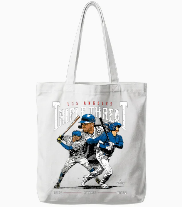 Triple Threat Ohtani, Betts, Freeman Los Angeles Mlbpa Tote Bags in White