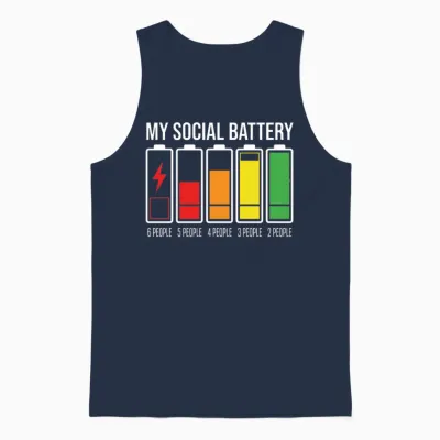 My Social Battery Low Energy Anti Social Introverti Manche Longue Unisex Tank Top - Navy