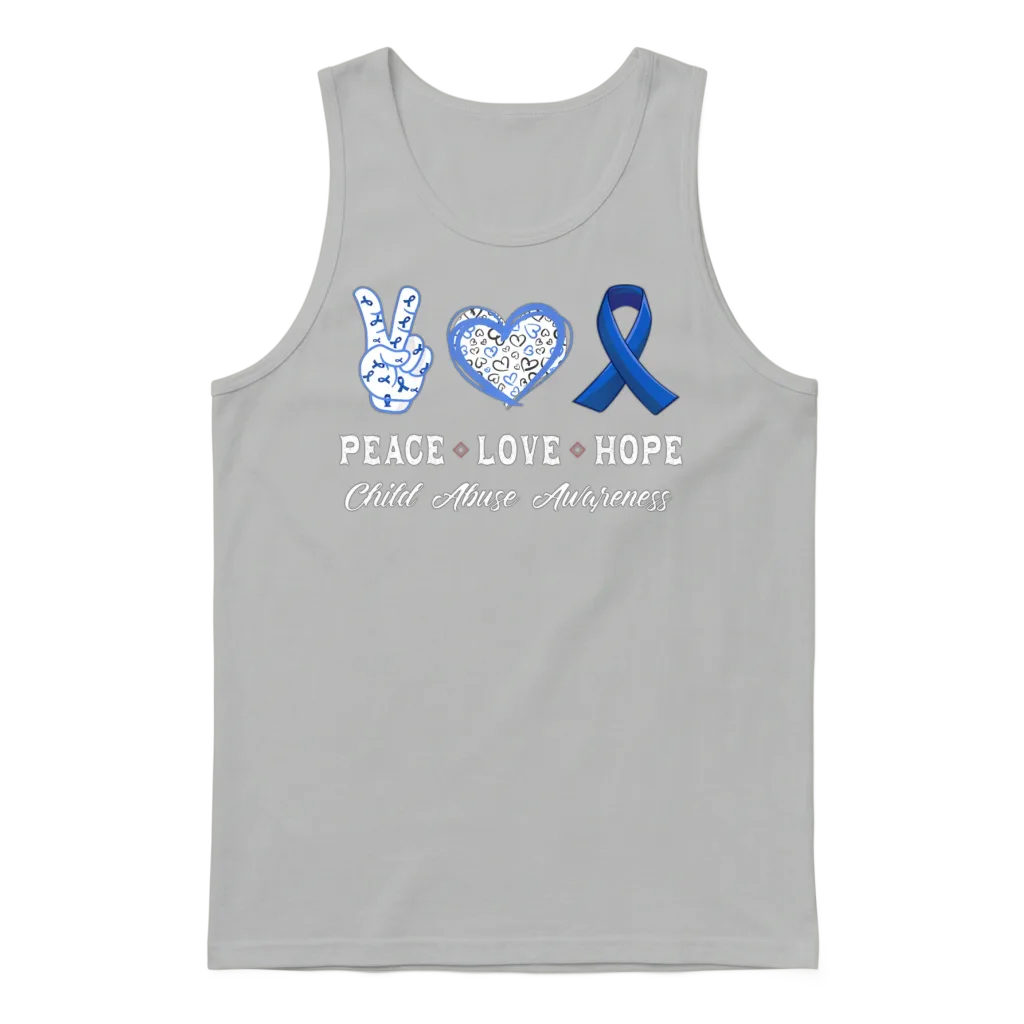 Peace Love Hope Child Abuse Awareness Unisex Tank Top - Ash