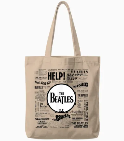 The Beatles - Beatles Singles World Art Tote Bags - Natural