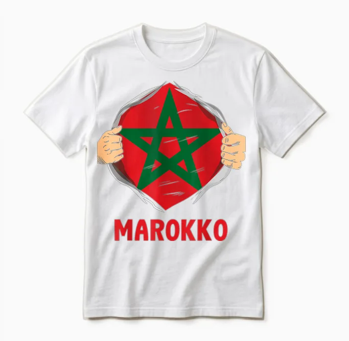 Marokko Flagge Marokkaner Marokkanische Flagge Unisex T-Shirt in White