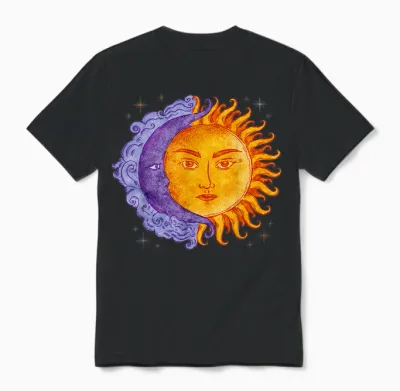 Celestial Bodies Halbmond Sonne Tarot Vintage Unisex T-Shirt - Black