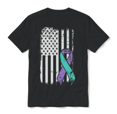 Suicide Prevention Awareness Ribbon - Usa American Unisex T-Shirt - Black