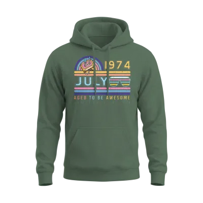 1974 July Retro Unisex Hoodie - Military Green