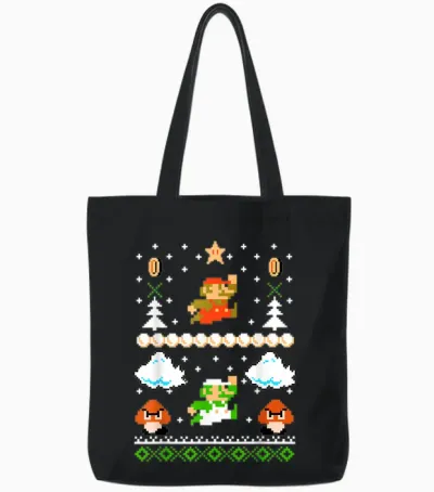 Super Mario Mario Goomba Ugly Christmas Tote Bags - Black